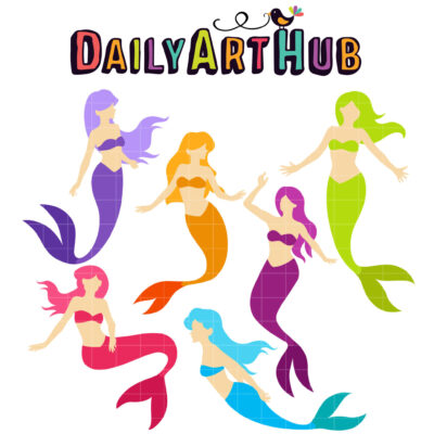 Beautiful Mermaids Clip Art Set