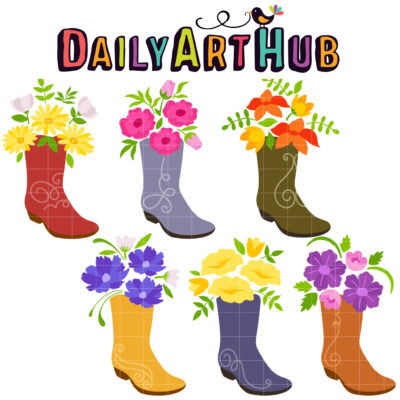Boot Bouquets Clip Art Set