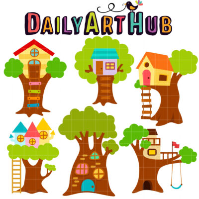 Cute Treehouses Clip Art Set