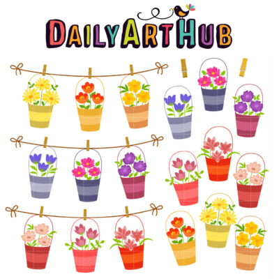 Hanging Flowers Clothesline Clip Art Set