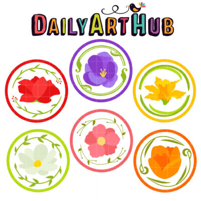 Spring Flower Coasters Clip Art Set