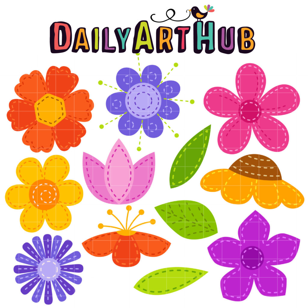 Stitched Flowers Clip Art Set – Daily Art Hub // Graphics, Alphabets & SVG