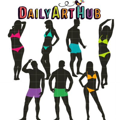 Beach Bods Silhouettes Clip Art Set