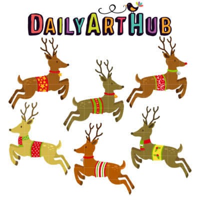 Santa's Reindeers Clip Art Set