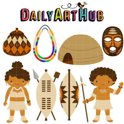 Africa Zulu Tribe Clip Art Set