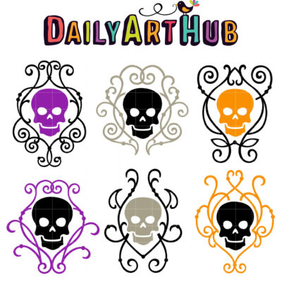 Deco Skulls Clip Art Set