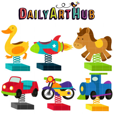 Kiddie Spring Rides Clip Art Set