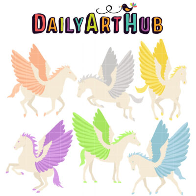 Mystical Pegasus Clip Art Set