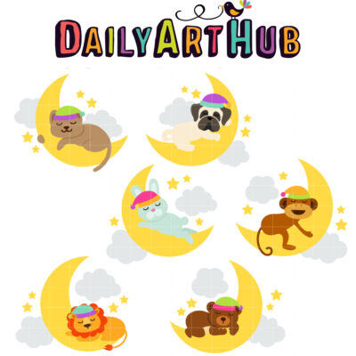 Sleeping on the Moon Clip Art Set