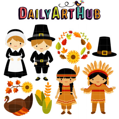 Thanksgiving Kids Clip Art Set