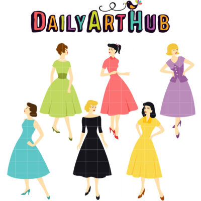 Vintage Fashion Girls Clip Art Set