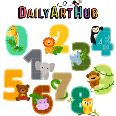 Animal Numbers Clip Art Set