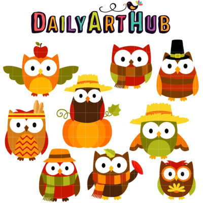 Autumn Owls Clip Art Set