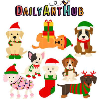 Christmas Doggies 1 Clip Art Set