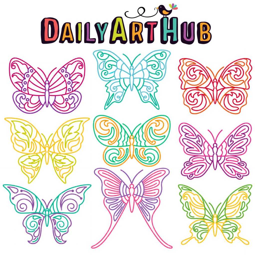 Dainty Butterfly Doodles Clip Art Set Daily Art Hub // Graphics
