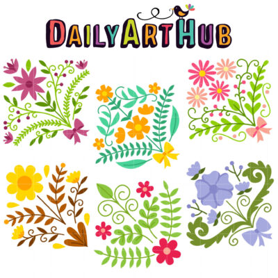 Floral Block Bouquet Clip Art Set
