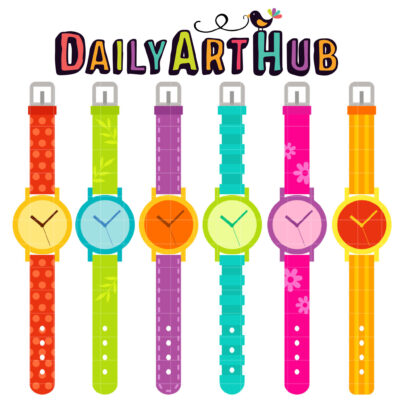 Pretty Wrist Watches Clip Art Set