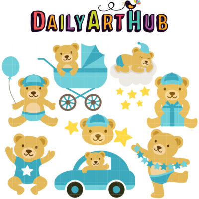 Baby Boy Bear Clip Art Set