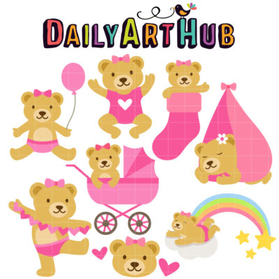 Baby Girl Bear Clip Art Set