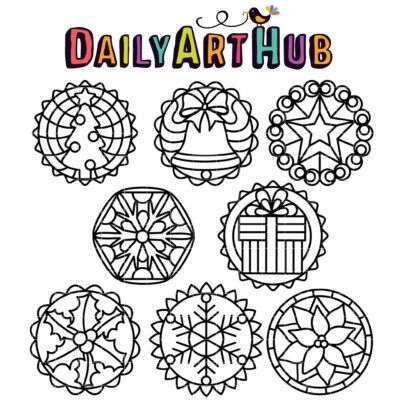 Holiday Lace Coasters Clip Art Set