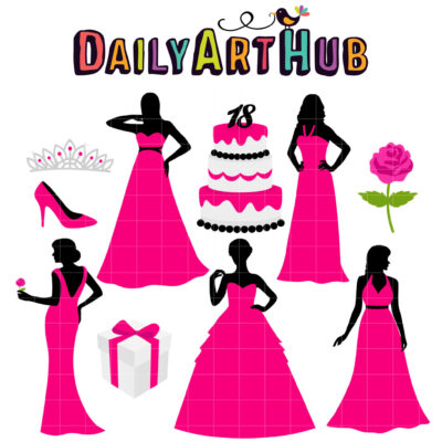Pink Debutante Clip Art Set