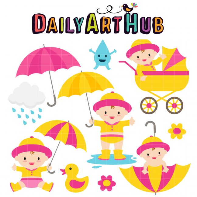 Baby Girl April Shower Clip Art Set Daily Art Hub // Graphics, Alphabets & SVG