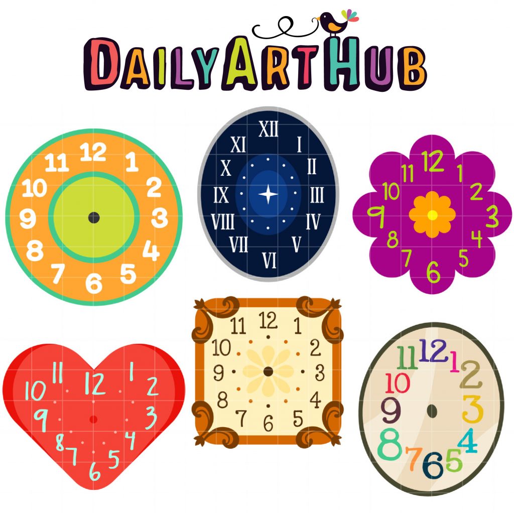 Clock Faces Clip Art Set Daily Art Hub // Graphics, Alphabets & SVG