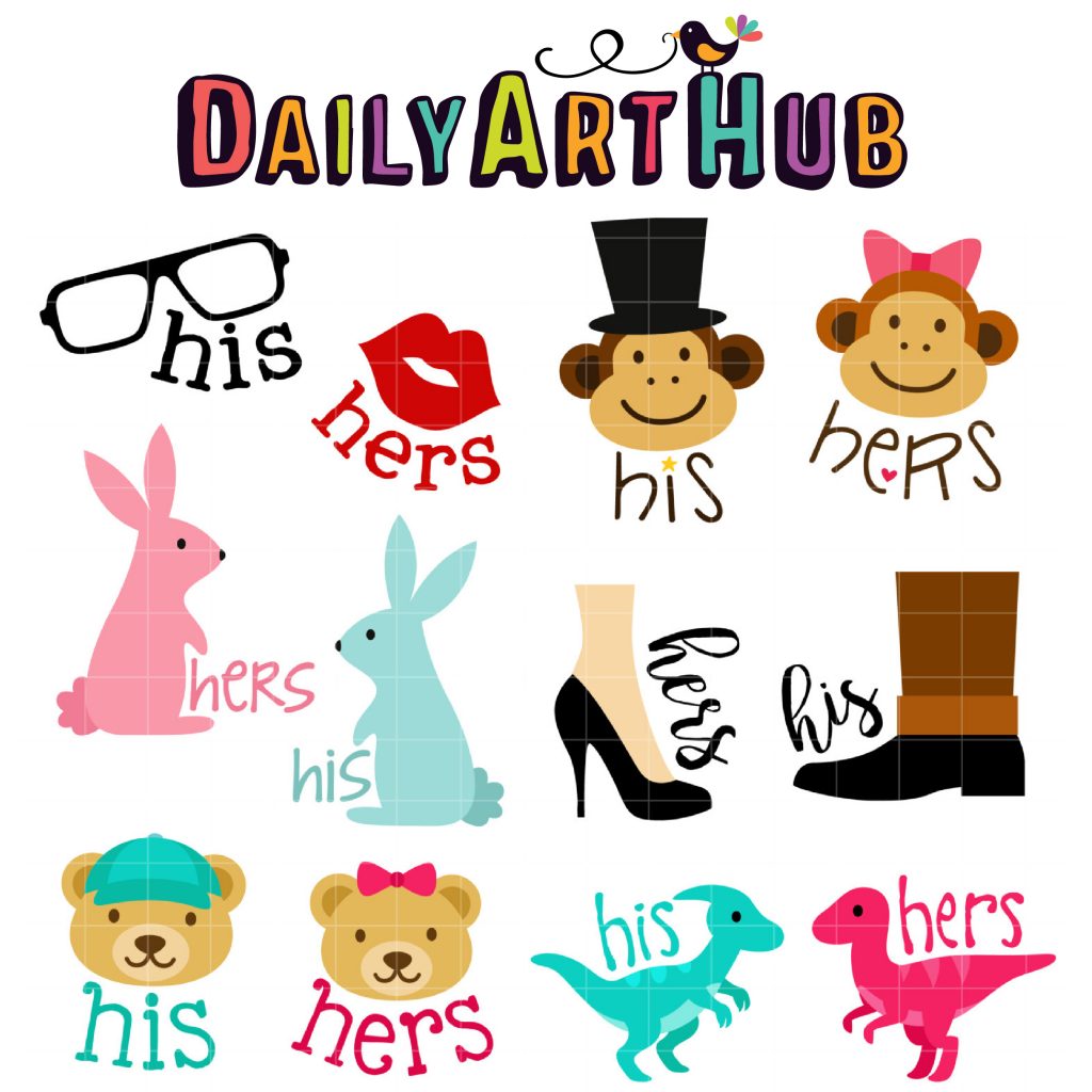 His and Hers labels Clip Art Set Daily Art Hub // Graphics, Alphabets