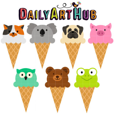 Animal Ice Cream Cones Clip Art Set