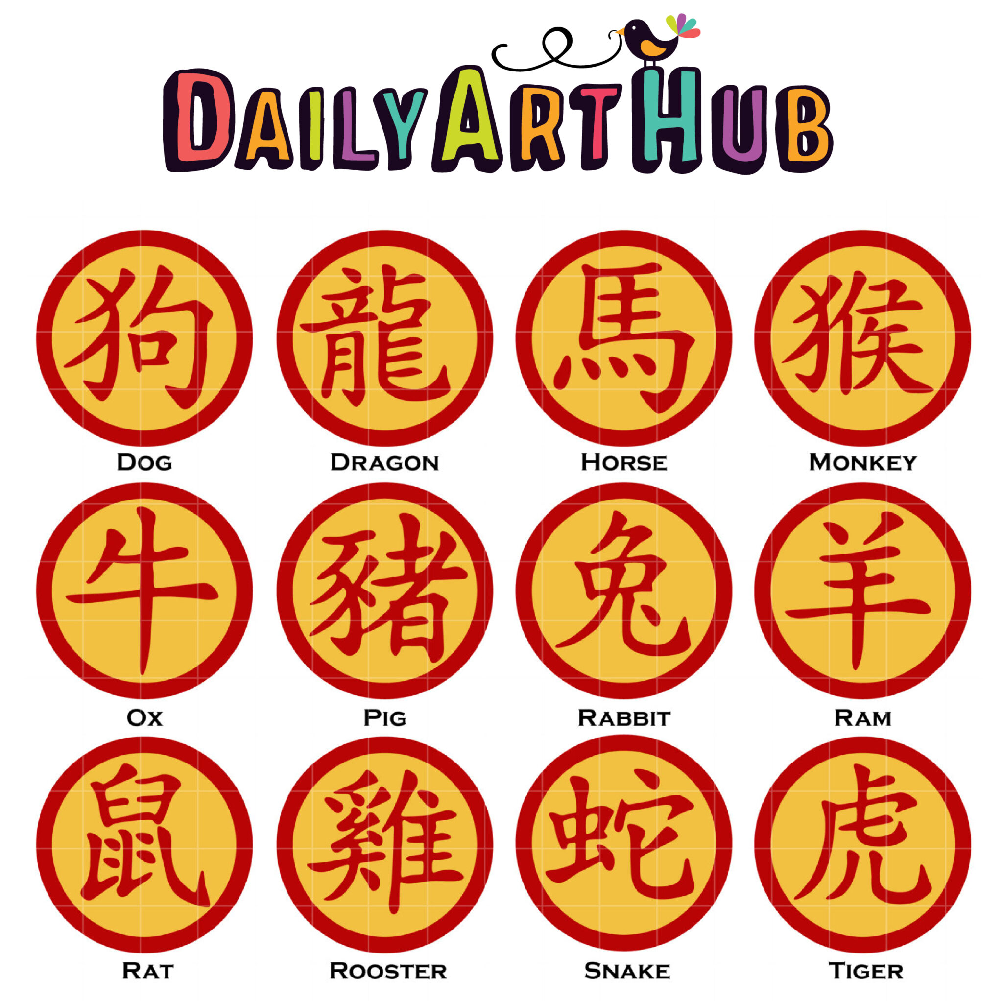Chinese Zodiac Symbols Art Set – Daily Art Hub // Graphics, Alphabets & SVG