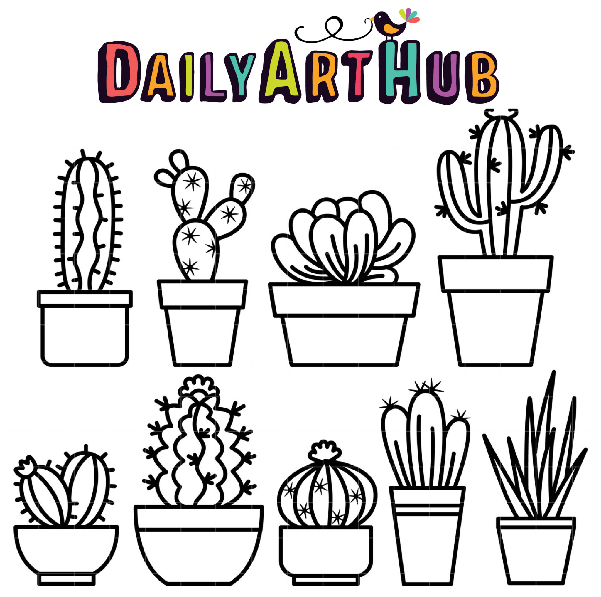 Outline Cactus Clip Art Set – Daily Art Hub // Graphics, Alphabets & SVG