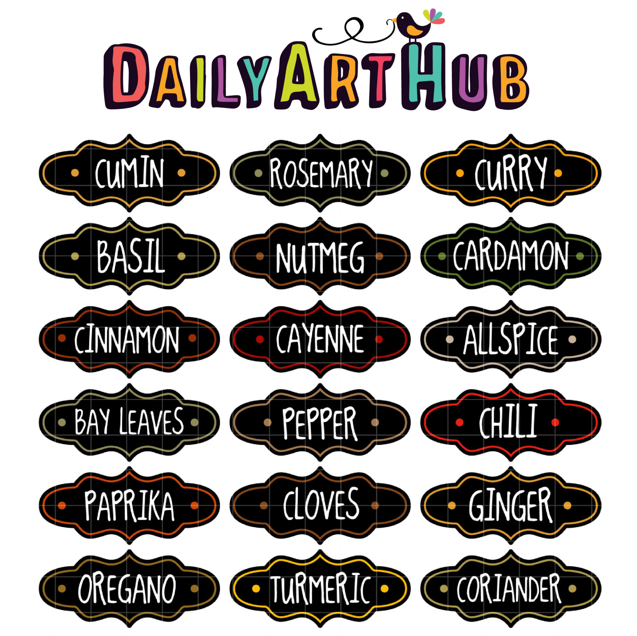 Spice Jar Labels Art Set – Daily Art Hub // Graphics, Alphabets & SVG