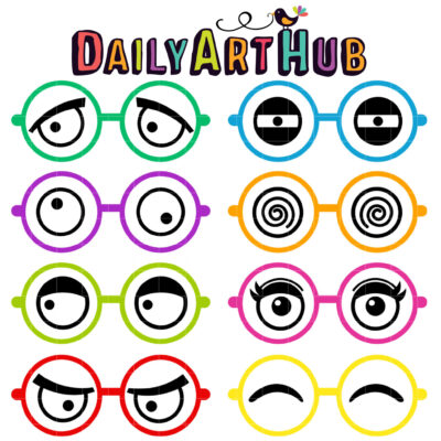 Funny Eyes in Glasses Clip Art Set