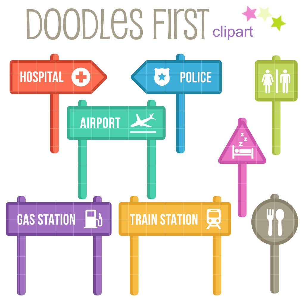 Place Sign Posts Clip Art Set Daily Art Hub // Graphics, Alphabets & SVG