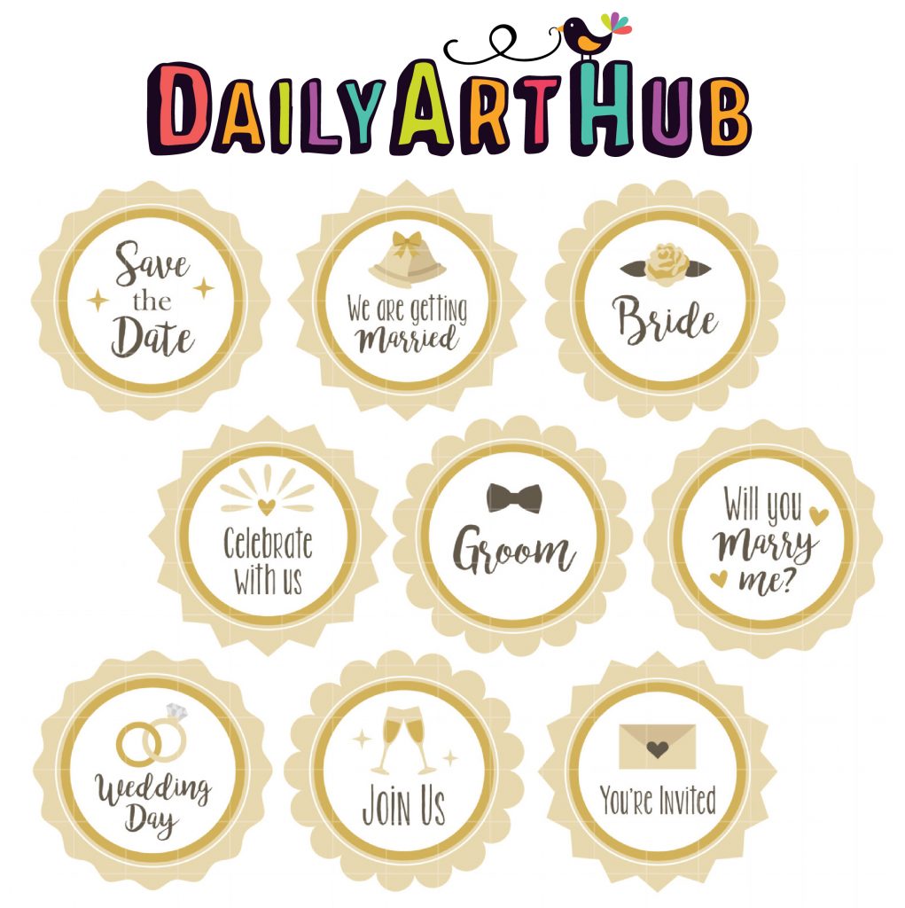 Wedding Badges Art Set – Daily Art Hub – Free Clip Art Everyday