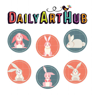 Cute Rabbits Clip Art Set
