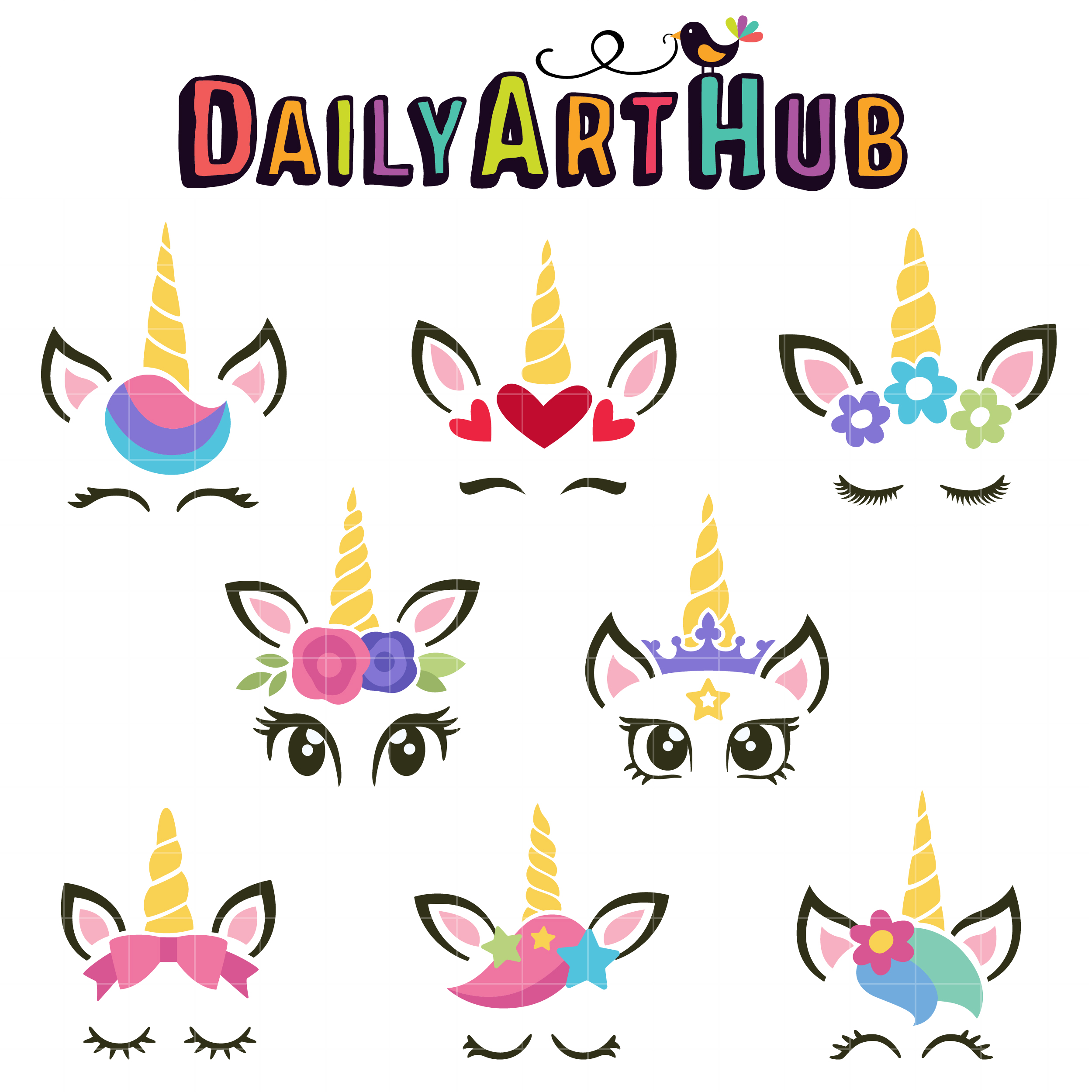 unicorn faces clip art set daily art hub free clip art