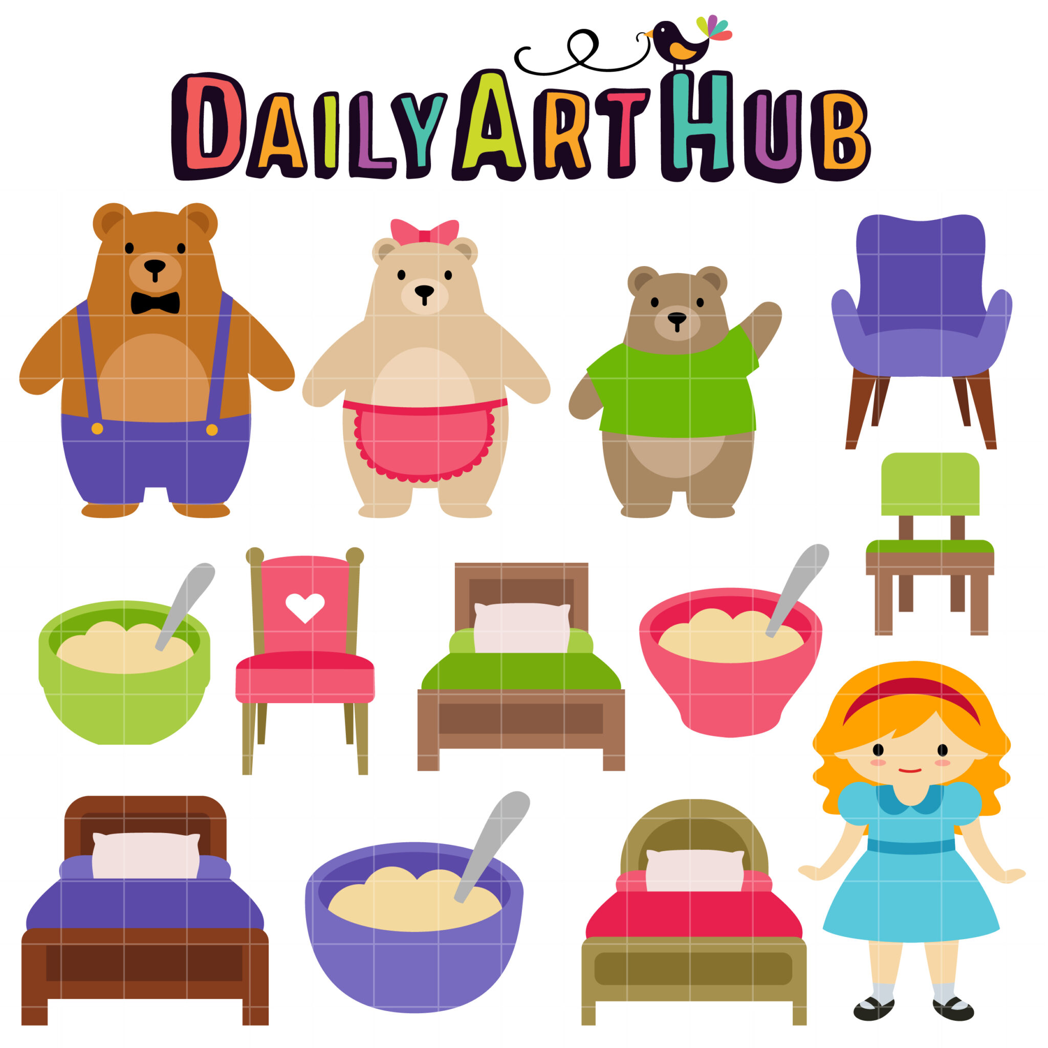 Goldilocks and the Three Bear Clip Art Set – Daily Art Hub // Graphics,  Alphabets & SVG