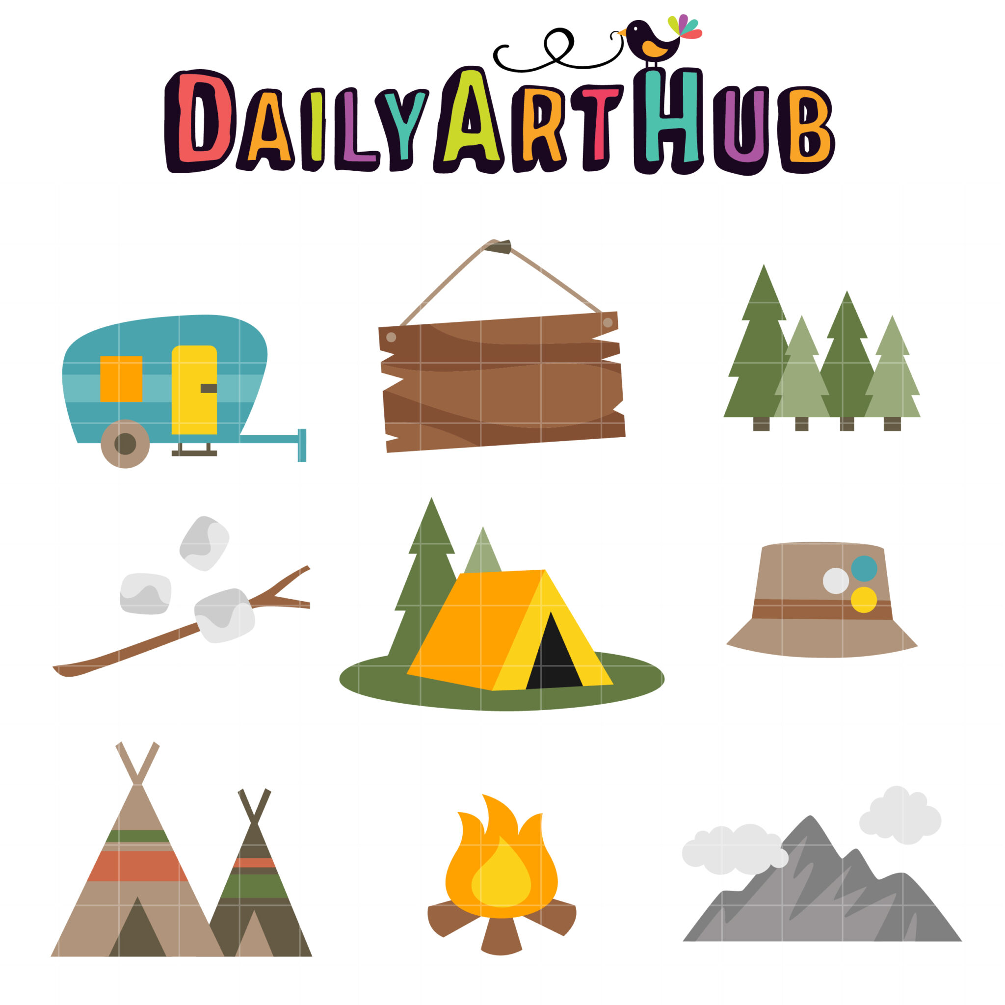 CAMP clipart, camping digital clipart, light, tent, fire, camping supplies