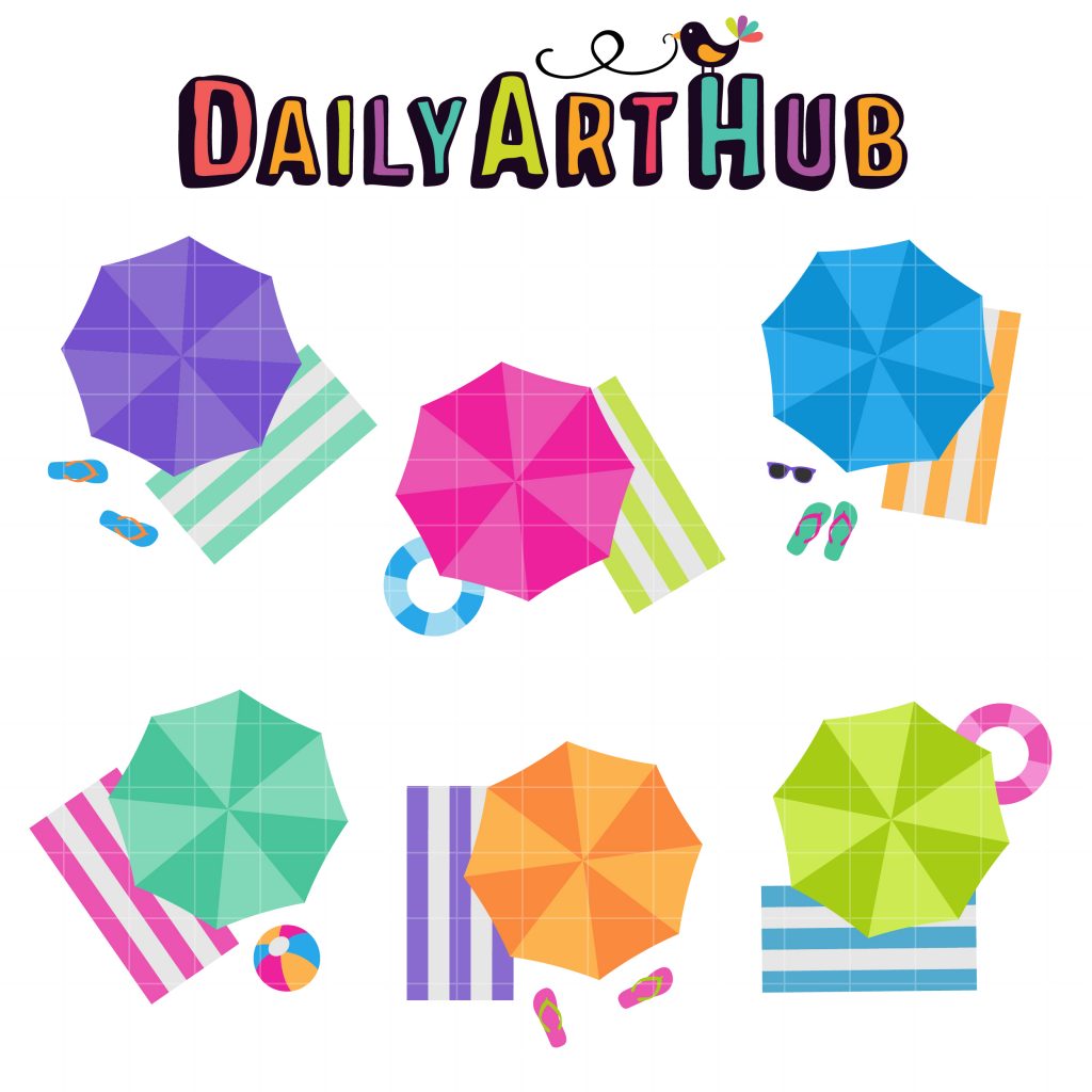 Top View Beach Umbrellas Clip Art Set – Daily Art Hub // Graphics