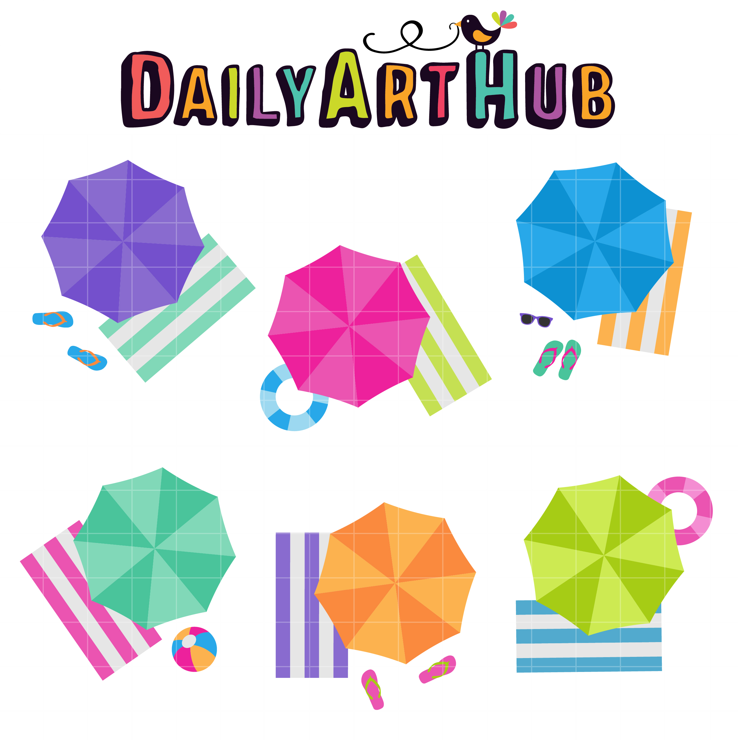 Top View Beach Umbrellas Clip Art Set – Daily Art Hub – Free Clip Art