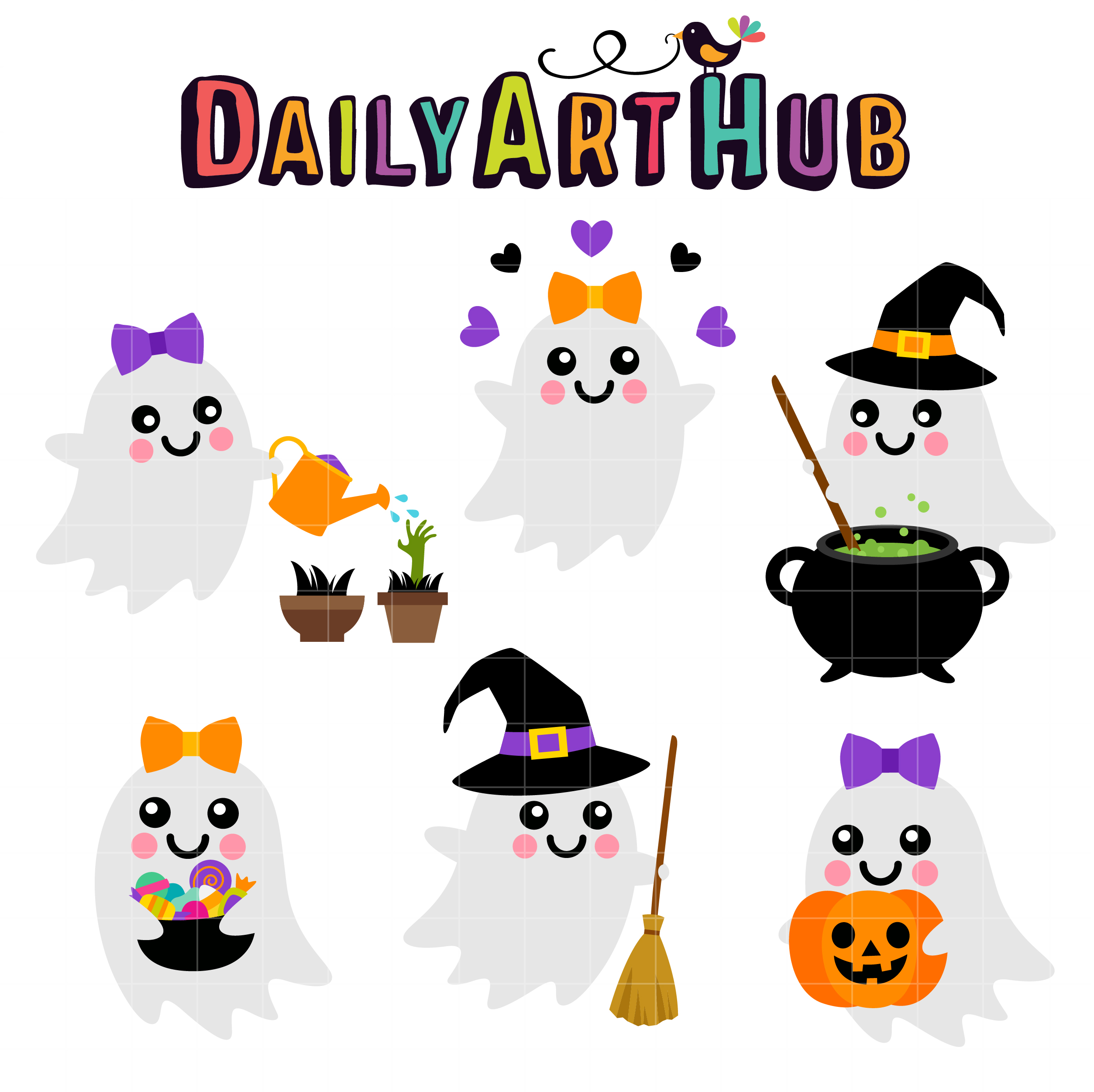 Cute Ghosts clipart set personal and commercial use vector Spooky digital c...