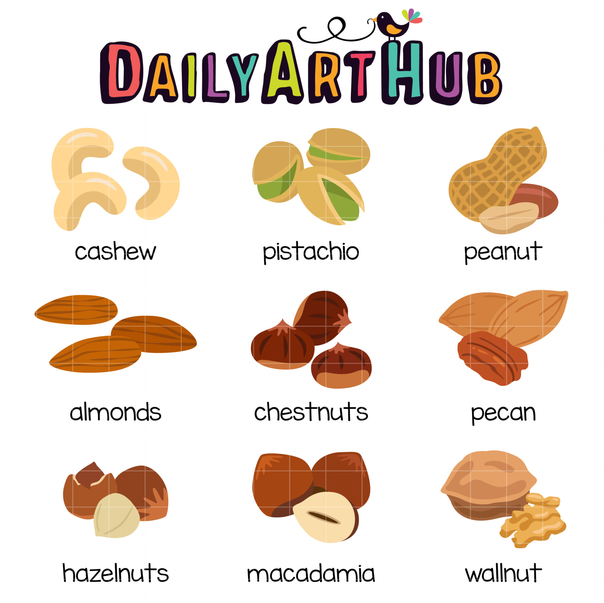 Kinds of Nuts Clip Art Set