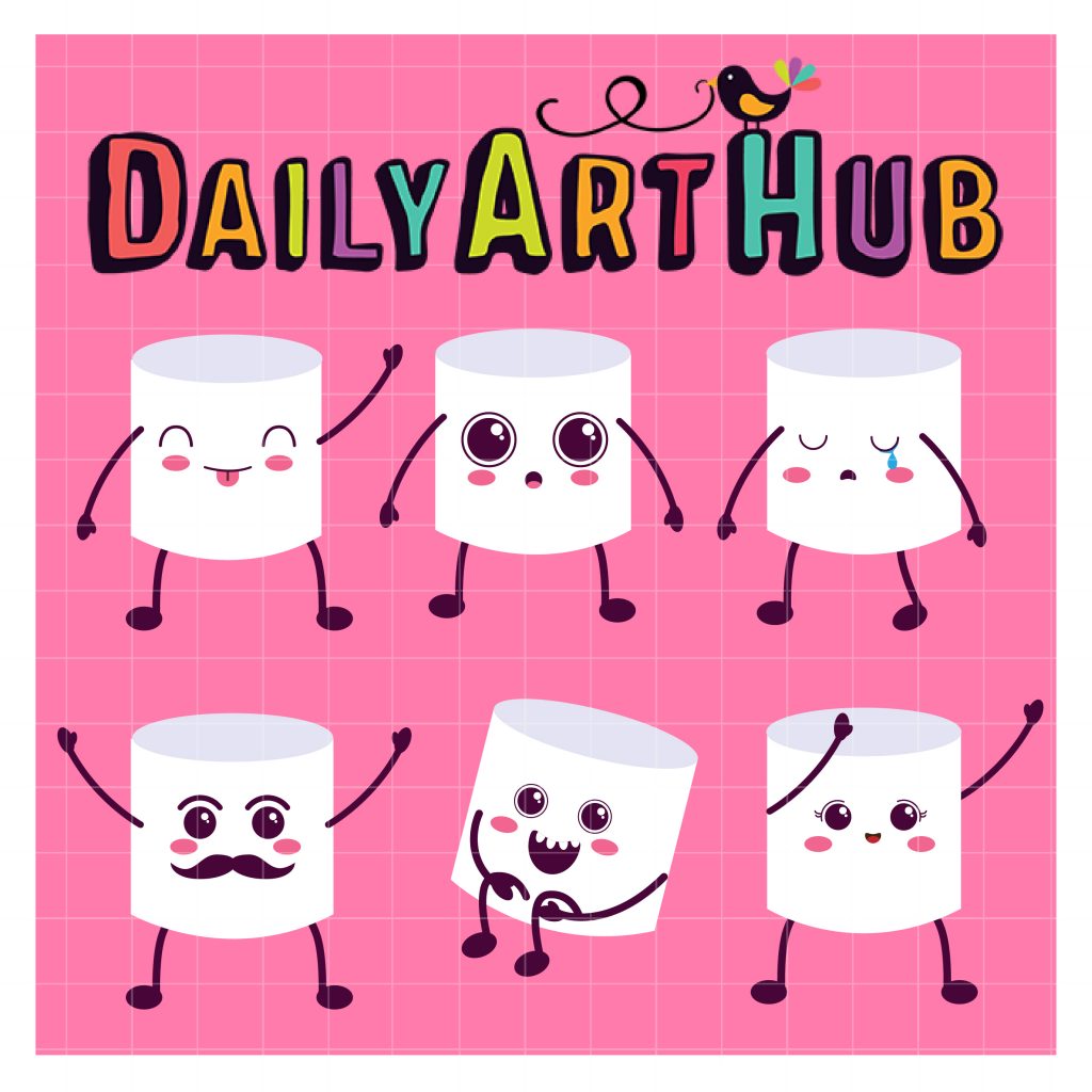 Cute Marshmallow Emoticon Clip Art Set Daily Art Hub // Graphics, Alphabets & SVG