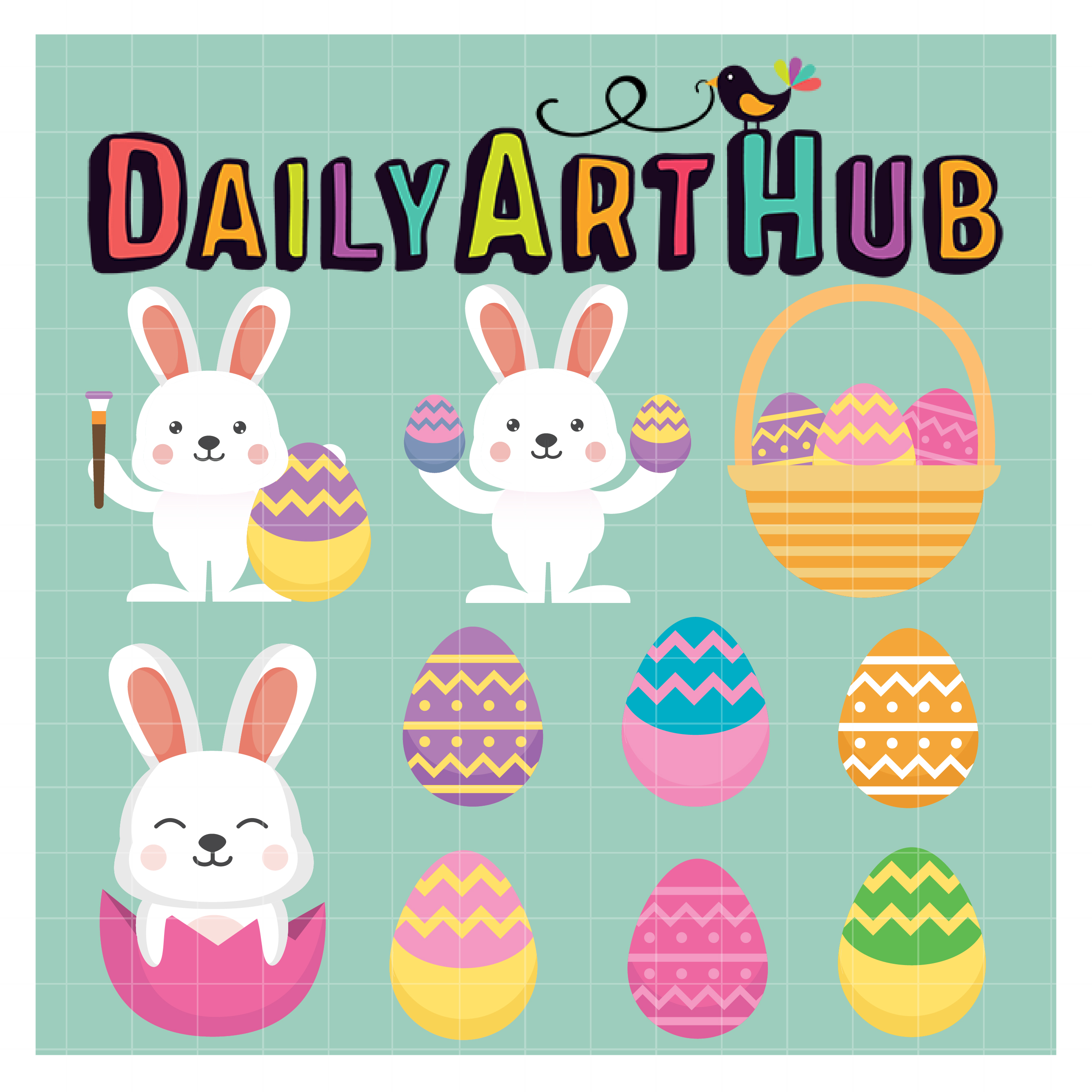 easter bunny and eggs clip art set daily art hub free