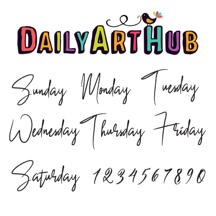 Weekdays Font Letter Clip Art Set – Daily Art Hub // Graphics ...