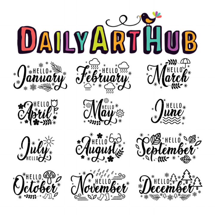 Doodle Monthly Calendar Clip Art Set Daily Art Hub Graphics