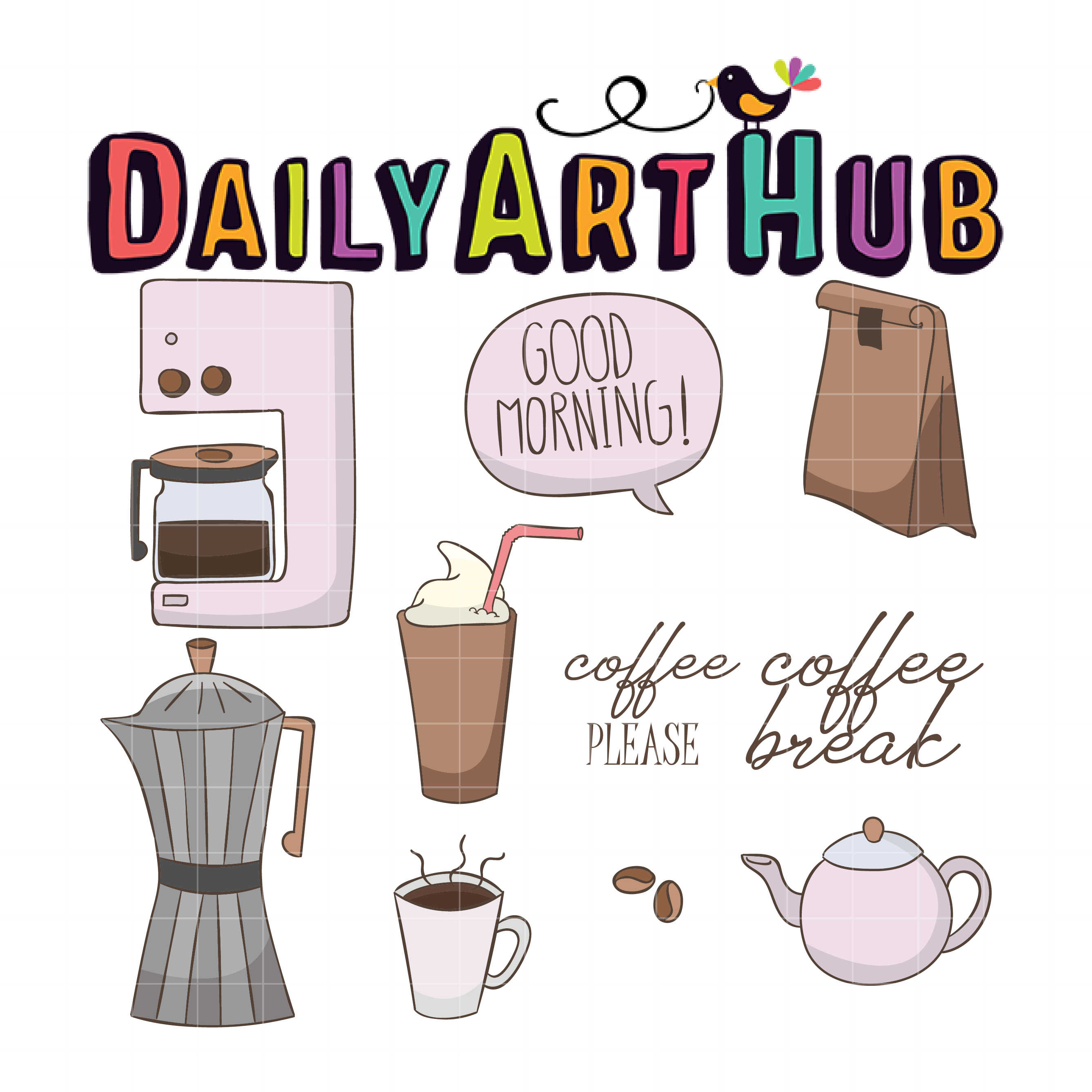 Download Cute Coffee Illustration Clip Art Set - Daily Art Hub ...