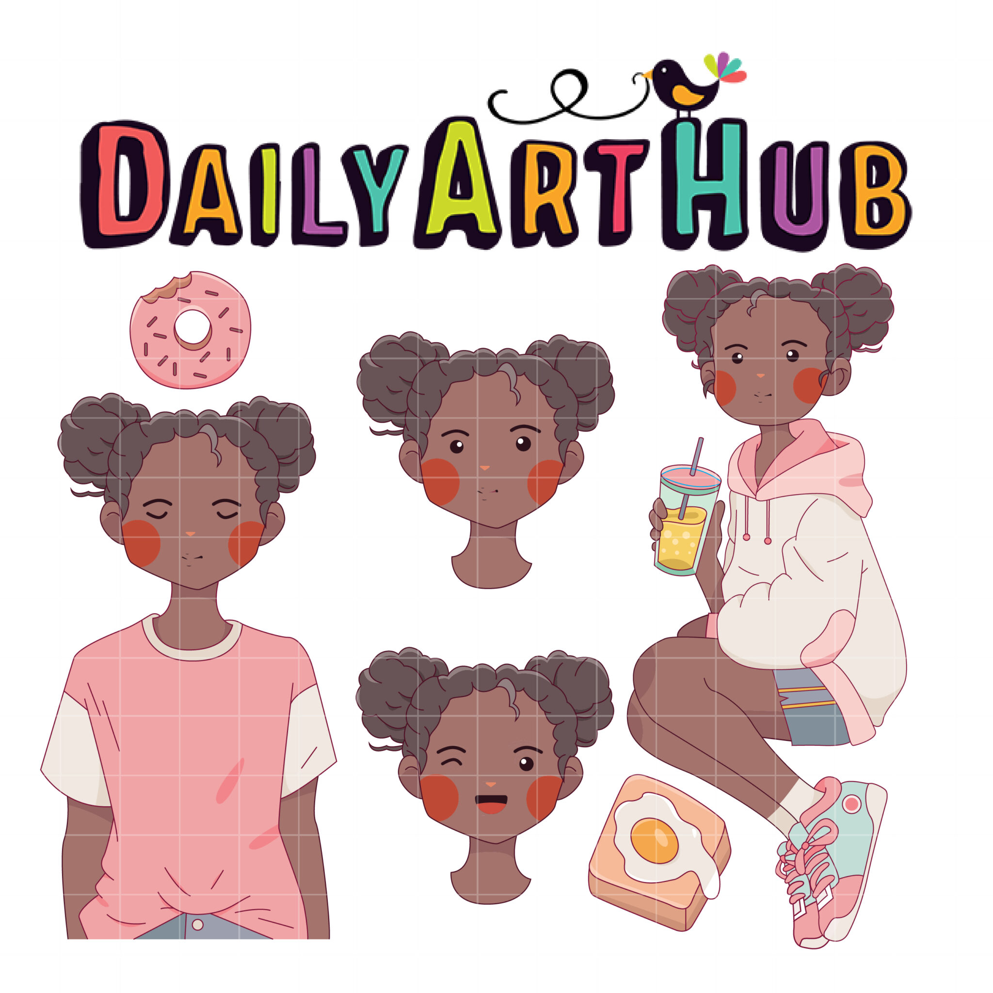 Cute Black Girl Anime Character Clip Art Set – Daily Art Hub // Graphics,  Alphabets & SVG