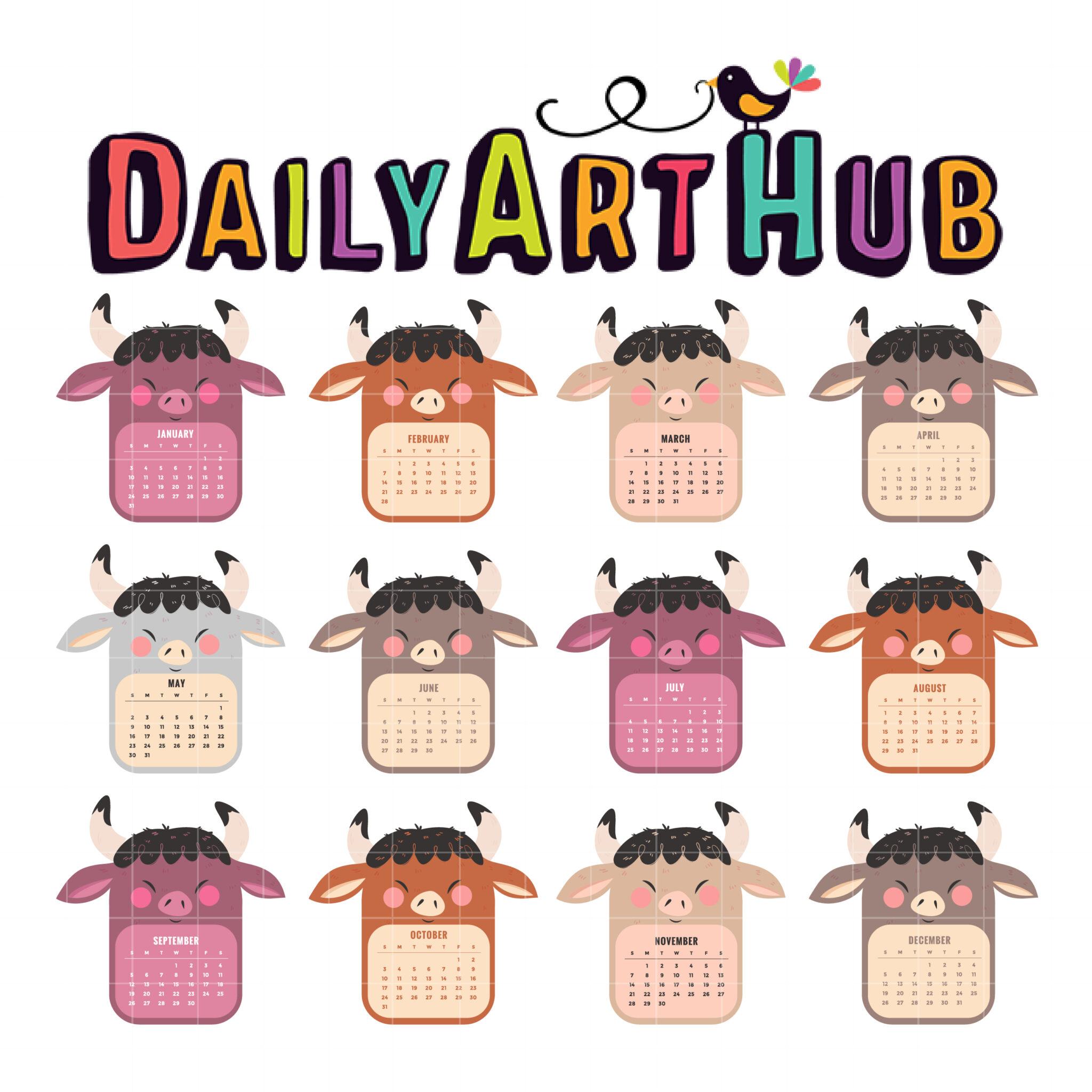 2021 Monthly Calendar Clip Art Set – Daily Art Hub // Graphics
